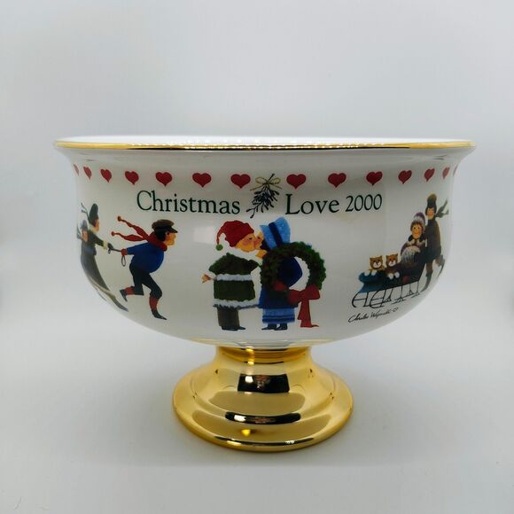 Vintage Y2K Charles Wysocki x Telaflora "CHRISTMAS LOVE 2000" Pedestal Bowl - Picture 1 of 13
